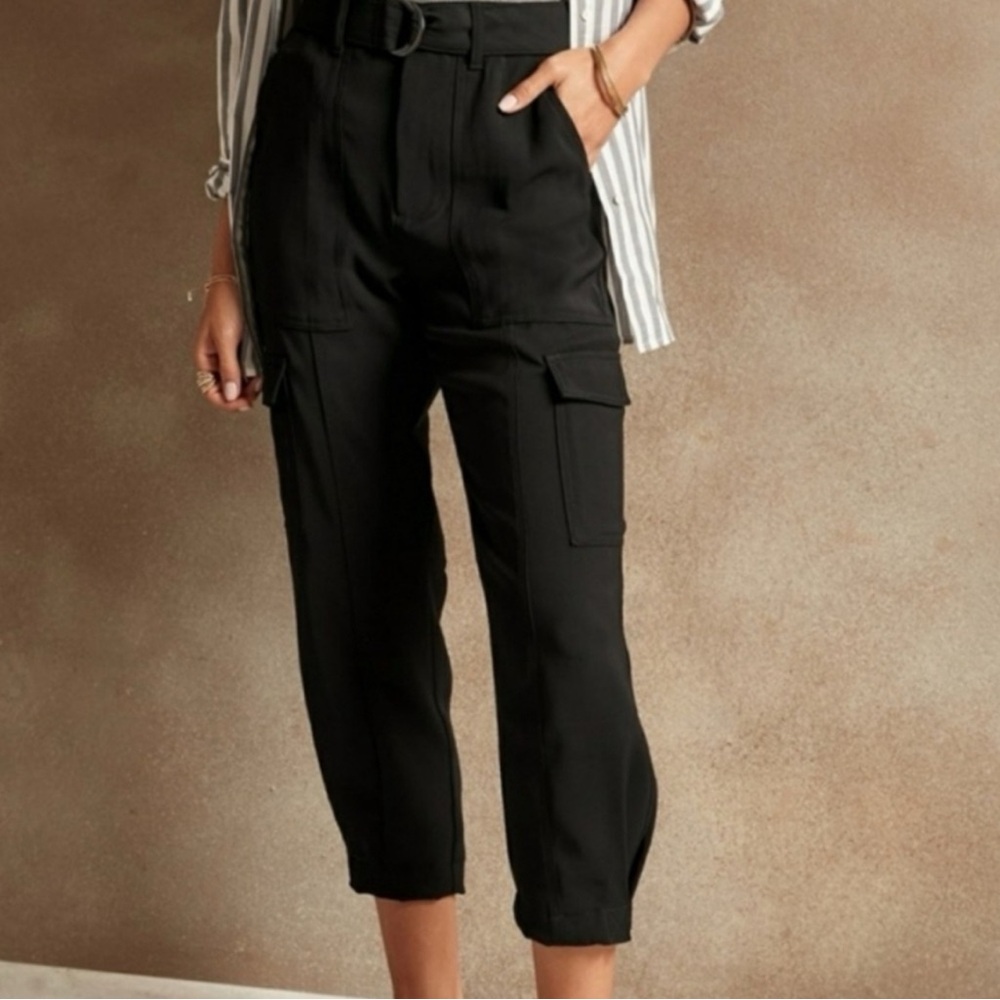 Banana Republic Size 12 Pants Voyage Ankle Cargo Black Pants With Belt